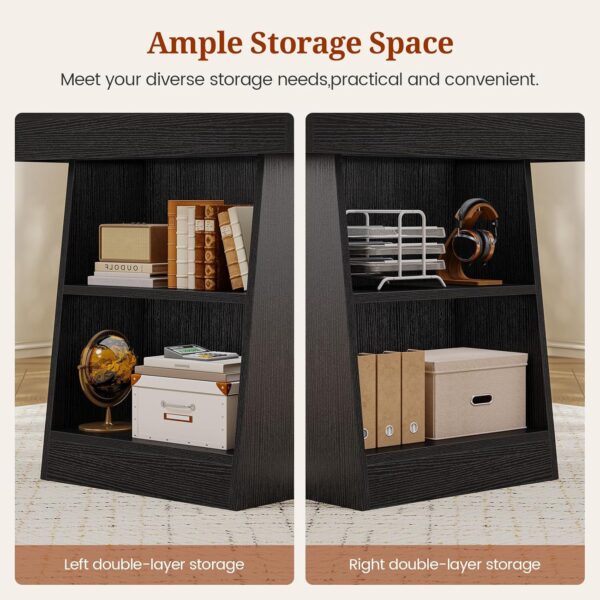 55.9 in Executive Desk with Power Outlets, Modern Home Office Desk with Storage Shelves, Wood Computer Desk Business Workstation Desk Conference Table, Black (Storage Shelves)