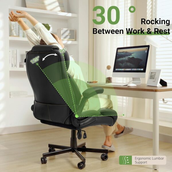 550LBS Big and Tall Office Chair with Air-Adjust Lumbar Support for Back Pain,Breathable PU Leather Desk Computer Chair Double Space Caster Safe for All Floors,Wide Cushion Executive Home Office Chair