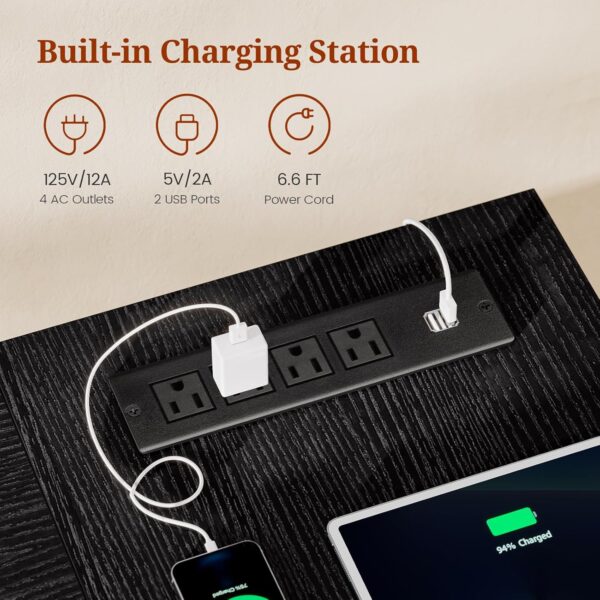 55.9 in Executive Desk with Power Outlets, Modern Home Office Desk with Storage Shelves, Wood Computer Desk Business Workstation Desk Conference Table, Black (Storage Shelves)