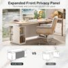 71" Standing Executive Desk with Privacy Panel, Large One-Piece Electric Height Adjustable Stand Up Desk with Charging Station, File Cabinet Storage, Home and Office, Light Walnut