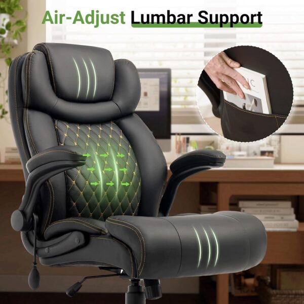 550LBS Big and Tall Office Chair with Air-Adjust Lumbar Support for Back Pain,Breathable PU Leather Desk Computer Chair Double Space Caster Safe for All Floors,Wide Cushion Executive Home Office Chair