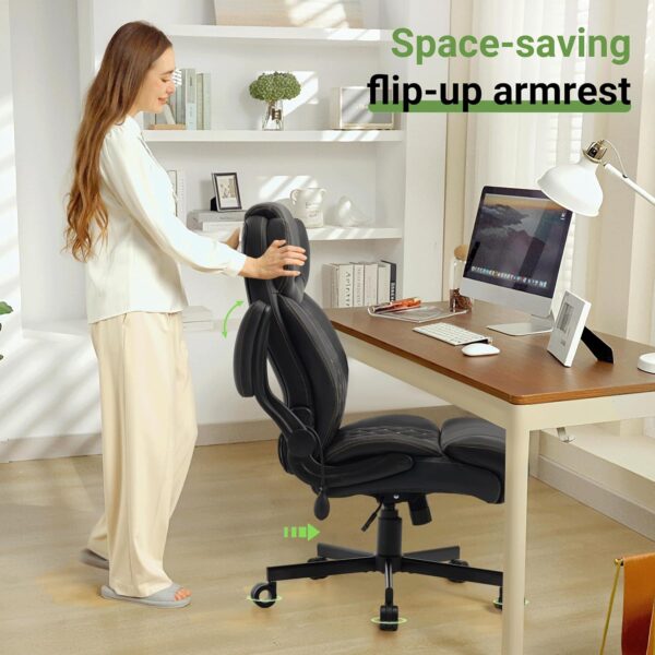 550LBS Big and Tall Office Chair with Air-Adjust Lumbar Support for Back Pain,Breathable PU Leather Desk Computer Chair Double Space Caster Safe for All Floors,Wide Cushion Executive Home Office Chair