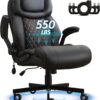 550LBS Big and Tall Office Chair with Air-Adjust Lumbar Support for Back Pain,Breathable PU Leather Desk Computer Chair Double Space Caster Safe for All Floors,Wide Cushion Executive Home Office Chair