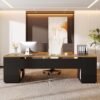Tribesigns 85.8-Inch L-Shaped Executive Desk, Extra Large Modern Office Desk with File Drawers, Door Cabinet & Shelves, Commercial Office Table, Home Business Workstation, Brown & Black