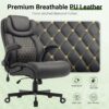 550LBS Big and Tall Office Chair with Air-Adjust Lumbar Support for Back Pain,Breathable PU Leather Desk Computer Chair Double Space Caster Safe for All Floors,Wide Cushion Executive Home Office Chair