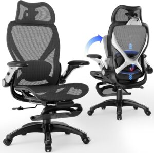91RXRDjKAML._AC_SL1500_.jpg ELABEST X100 Ergonomic Office Chair with Footrest, Big and Tall Home Desk Chair with 5D Flip-Up Arms, Adjustable 3D Lumbar Support,High Back Rolling Computer Chair, Swivel Mesh Chairs (Midnight Mist)