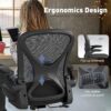 Mesh Office Chair with Adjustable Lumbar Support, Ergonomic Home Office Desk Chair with Wheels and Flip-up Arms, Black