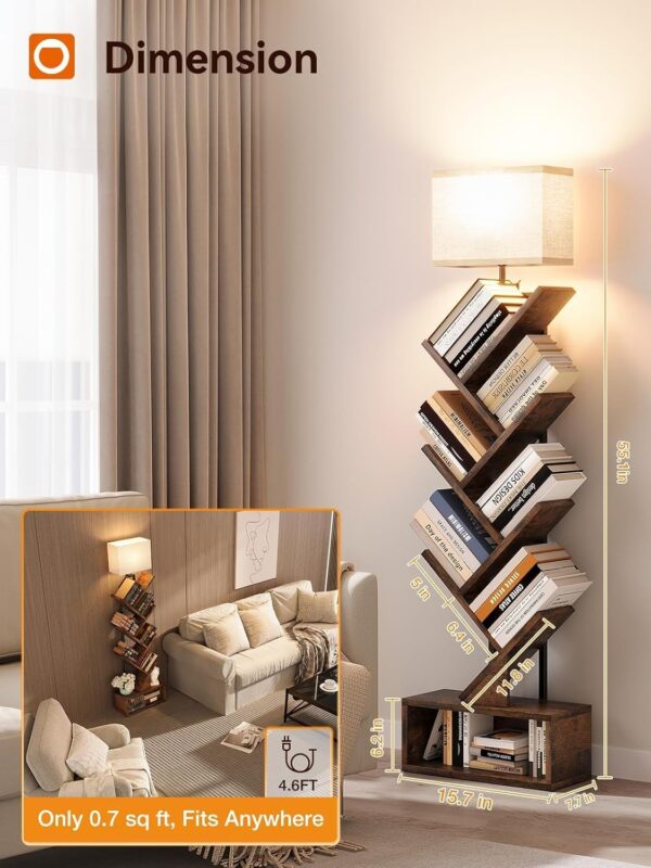 714INaQxSaL._AC_SL1500_.jpg addlon 6-Tier Tree Book Shelf with LED Light, Steel&Wood Bookshelf with Storage Cabinet, Narrow Tall Bookcase with 3CCT Bulb, Small Bookshelf for Bedroom, Home Office&Living Room-Rustic Brown