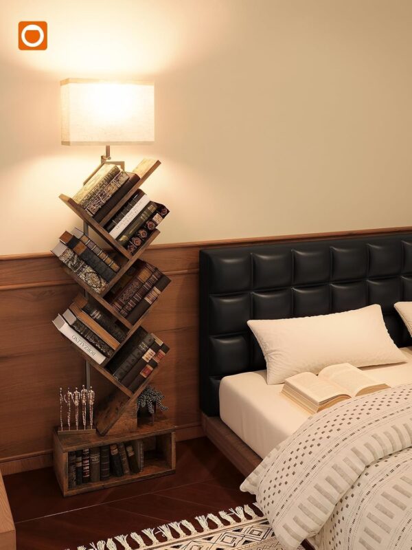 7157aVgPihL._AC_SL1500_.jpg addlon 6-Tier Tree Book Shelf with LED Light, Steel&Wood Bookshelf with Storage Cabinet, Narrow Tall Bookcase with 3CCT Bulb, Small Bookshelf for Bedroom, Home Office&Living Room-Rustic Brown