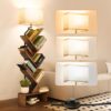 71AAwlnnjaL._AC_SL1500_.jpg addlon 6-Tier Tree Book Shelf with LED Light, Steel&Wood Bookshelf with Storage Cabinet, Narrow Tall Bookcase with 3CCT Bulb, Small Bookshelf for Bedroom, Home Office&Living Room-Rustic Brown