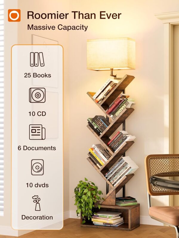 71HJ4fPl3YL._AC_SL1500_.jpg addlon 6-Tier Tree Book Shelf with LED Light, Steel&Wood Bookshelf with Storage Cabinet, Narrow Tall Bookcase with 3CCT Bulb, Small Bookshelf for Bedroom, Home Office&Living Room-Rustic Brown