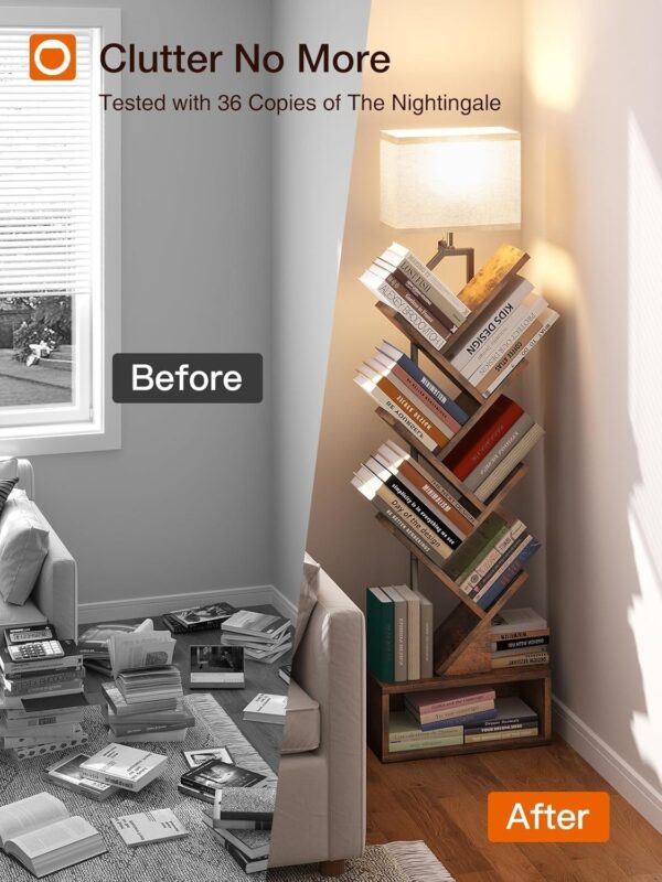 71RU8fNutVL._AC_SL1500_.jpg addlon 6-Tier Tree Book Shelf with LED Light, Steel&Wood Bookshelf with Storage Cabinet, Narrow Tall Bookcase with 3CCT Bulb, Small Bookshelf for Bedroom, Home Office&Living Room-Rustic Brown