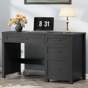 Vabches Farmhouse 47" Executive Desk, Computer Desk with File Drawer and Charging Station, Workstation for Home Office, Study,Pure Black.