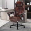400lb Big Tall Recliner Office Chairs with Footrest PU Leather High Back Reclining Desk Chairs with Wheels, Plus Size Home Office Napping Managerial Executive Chair (Black Brown)