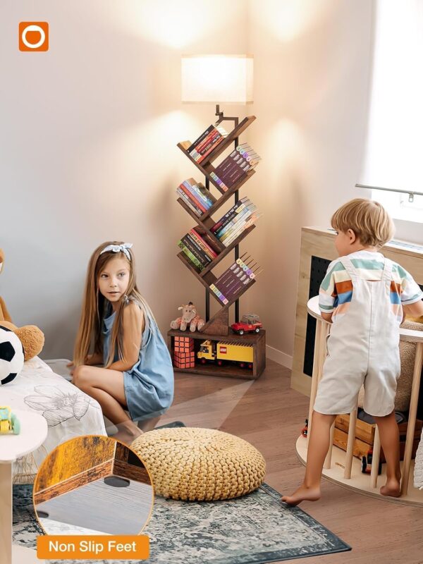 71tA6J5PbL._AC_SL1500_.jpg addlon 6-Tier Tree Book Shelf with LED Light, Steel&Wood Bookshelf with Storage Cabinet, Narrow Tall Bookcase with 3CCT Bulb, Small Bookshelf for Bedroom, Home Office&Living Room-Rustic Brown