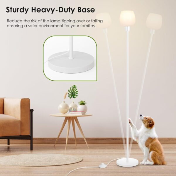 64.2'' White Floor Lamp, 3 Color Temperatures LED Bulb Included, Modern Standing Lamp with Opal Glass Shade, Tall Pole Standing Lamps for Living Room, Office, Bedroom, Home Decor, Foot Pedal Switch
