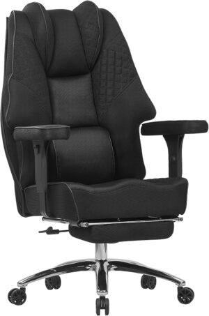 VECELO Big and Tall Office Chair 400lbs, Mesh High Back Computer Chair with Foot Rest, Ergonomic Desk Chair with Lumbar Support and Armrest, Black