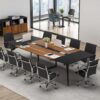Tribesigns 8FT Conference Table, 94.48L x 47.24W x 29.52H Inches Boat Shaped Meeting Table with Rectangle Grommet, Modern Seminar Boardroom Table for Office Conference Room (8ft, Walnut & Black)