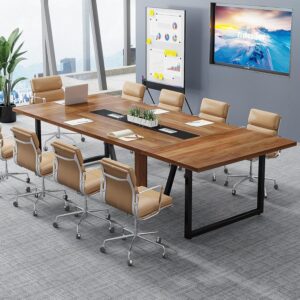 91Gk8pcW7DL._AC_SL1500_.jpg Tribesigns 8FT Conference Table, 94.49 L x 47.24 W x 29.53 H Inches Large Meeting Podcast Table for 10 People, Business Style Wooden Training Table with Strong Metal Frame for Office Conference