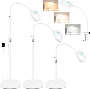 511N21HCS1L._AC_SL1500_.jpg 10X Magnifying Glass with Light and Stand, 3-Color Stepless Dimmable LED Magnifying Floor Lamp, 24" Gooseneck Adjustable Swing Arm Lighted Magnifier Lamp with Clamp for Craft Esthetican-White