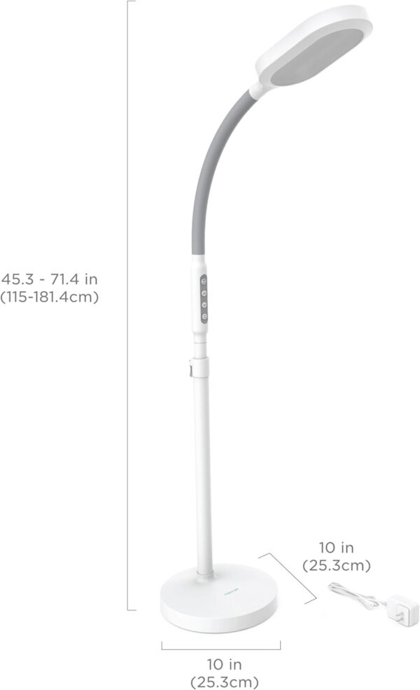 Verilux HappyLight Duo - 2-in-1 Light Therapy & Task Floor Lamp - UV-Free Full Spectrum LED, 10,000 LUX, Adjustable Brightness and Color, Flexible Gooseneck, and Adjustable Height