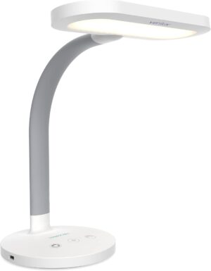 51pscqsp6tL._AC_SL1500_.jpg Verilux HappyLight Duo - 2-in-1 Light Therapy & Task Desk Lamp - UV-Free Full Spectrum LED, 10,000 LUX, Adjustable Brightness and Color, Flexible Gooseneck, and Integrated USB Charging Port