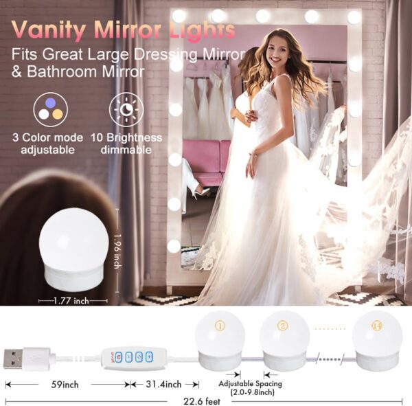 619CQGC2gdL._AC_SL1001_.jpg 22.6ft Led Vanity Mirror Lights with 14 Dimmable Light Bulbs Makeup Vanity Lights for Big Long Mirror,Mirror Not Included