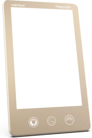 61IB2qi6AsL._AC_SL1500_.jpg Verilux HappyLight Luxe - Light Therapy Lamp with 10,000 Lux, UV-Free, LED Bright White Light with Adjustable Brightness, Color, Countdown Timer, & Stand - Boost Mood, Sleep, Focus (Champagne Gold)