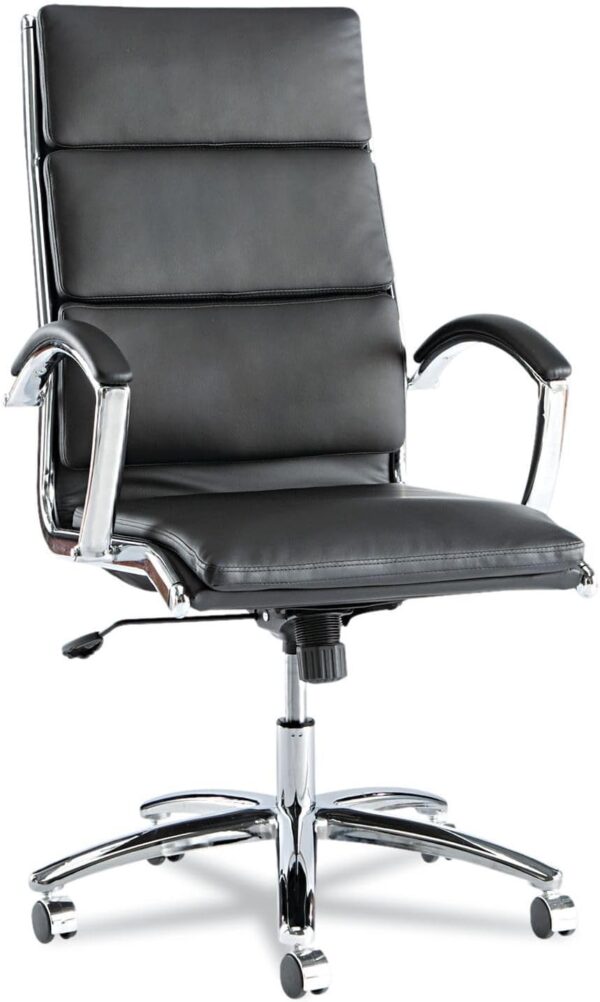 Alera Neratoli Series High-Back Swivel/Tilt Chair, Black Leather, Chrome Frame