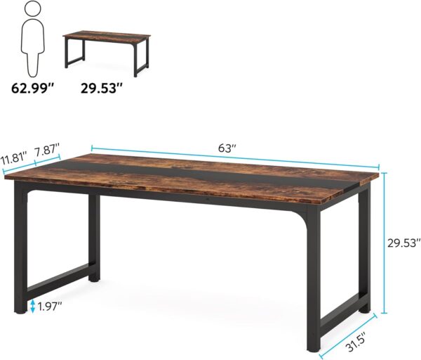 Tribesigns Modern Computer Desk, 63 x 31.5 inch Large Office Desk Computer Table Study Writing Desk Workstation for Home Office, Rustic/Black