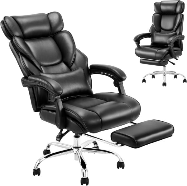 71Fum-u1P2L._AC_SL1500_.jpg COLAMY Office Chair with Retractable Footrest, Ergonomic High Back Design Executive Computer Desk Chair with Removable Lumbar Pillow, 90-135°Reclining, Thick Bonded Leather for Home Office Work, Black