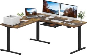 71I4VhD7MNL._AC_SL1500_.jpg SANODESK L Shaped Electric Standing Desk with Drawer, 71 Inch Ergonomic Adjustable Height Desk with Storage, Corner Desk Sit Stand up Computer Table for Work Office Home, Rustic Brown
