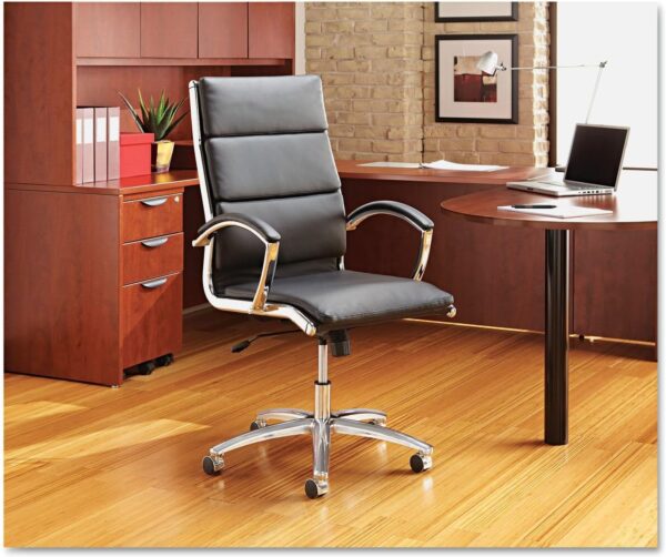 Alera Neratoli Series High-Back Swivel/Tilt Chair, Black Leather, Chrome Frame