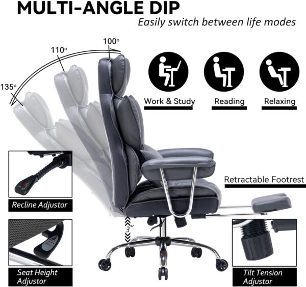 71fGgLzlOTL._AC_SL1500_.jpg Efomao Big and Tall Office Chair with Footrest, 400LBS PU Leather High Back Executive Office Chair with Lumbar Support, Wide Computer Chair for Home Office, Dark Grey
