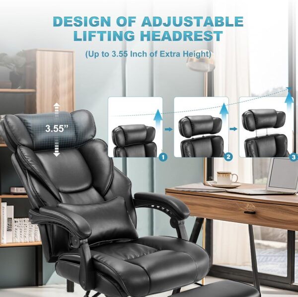 71ogvZnxReL._AC_SL1500_.jpg COLAMY Office Chair with Retractable Footrest, Ergonomic High Back Design Executive Computer Desk Chair with Removable Lumbar Pillow, 90-135°Reclining, Thick Bonded Leather for Home Office Work, Black