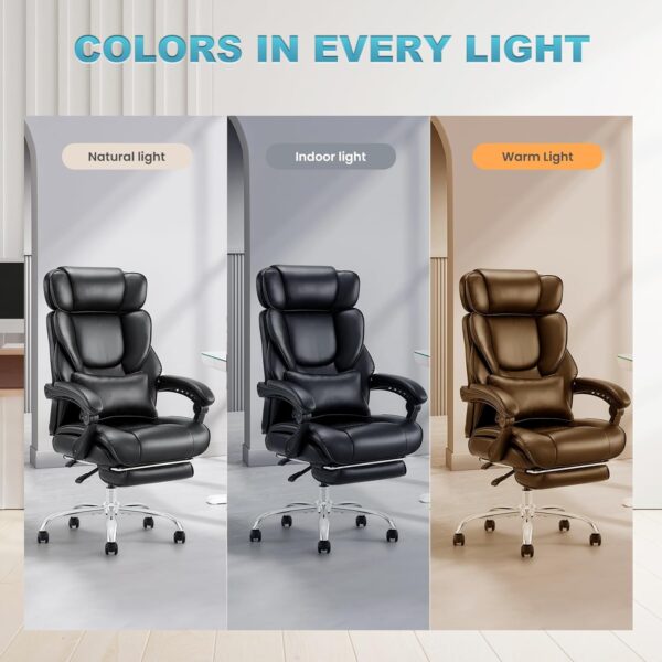 71qgvIticVL._AC_SL1500_.jpg COLAMY Office Chair with Retractable Footrest, Ergonomic High Back Design Executive Computer Desk Chair with Removable Lumbar Pillow, 90-135°Reclining, Thick Bonded Leather for Home Office Work, Black