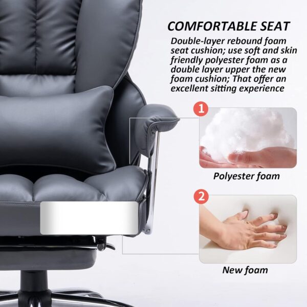 71s1Ce6glFL._AC_SL1500_.jpg Efomao Big and Tall Office Chair with Footrest, 400LBS PU Leather High Back Executive Office Chair with Lumbar Support, Wide Computer Chair for Home Office, Dark Grey