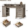 55'' Farmhouse Executive Desk with Drawers, Home Office Desk with File Cabinet and Storage Shelf, Charging Station, Computer Desk with Monitor Stand, Writing Gaming Desk, Greige