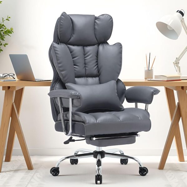 71vtScEzqhL._AC_SL1500_.jpg Efomao Big and Tall Office Chair with Footrest, 400LBS PU Leather High Back Executive Office Chair with Lumbar Support, Wide Computer Chair for Home Office, Dark Grey