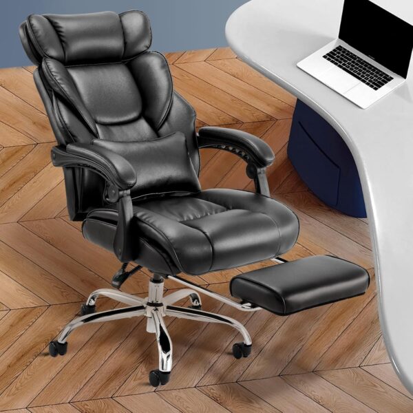 815ELX0tDKL._AC_SL1500_.jpg COLAMY Office Chair with Retractable Footrest, Ergonomic High Back Design Executive Computer Desk Chair with Removable Lumbar Pillow, 90-135°Reclining, Thick Bonded Leather for Home Office Work, Black