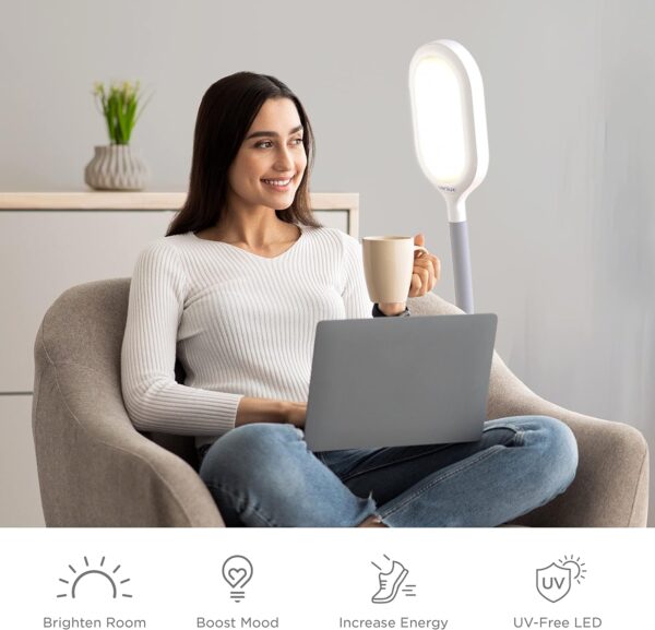 Verilux HappyLight Duo - 2-in-1 Light Therapy & Task Floor Lamp - UV-Free Full Spectrum LED, 10,000 LUX, Adjustable Brightness and Color, Flexible Gooseneck, and Adjustable Height