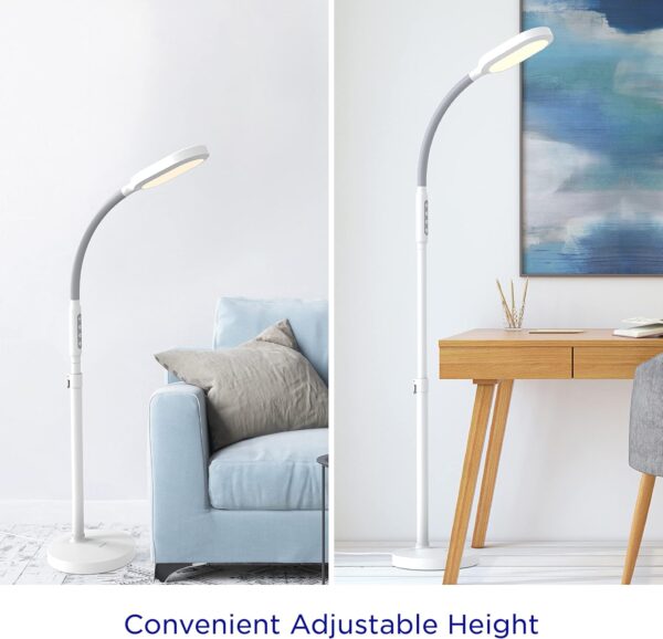 Verilux HappyLight Duo - 2-in-1 Light Therapy & Task Floor Lamp - UV-Free Full Spectrum LED, 10,000 LUX, Adjustable Brightness and Color, Flexible Gooseneck, and Adjustable Height