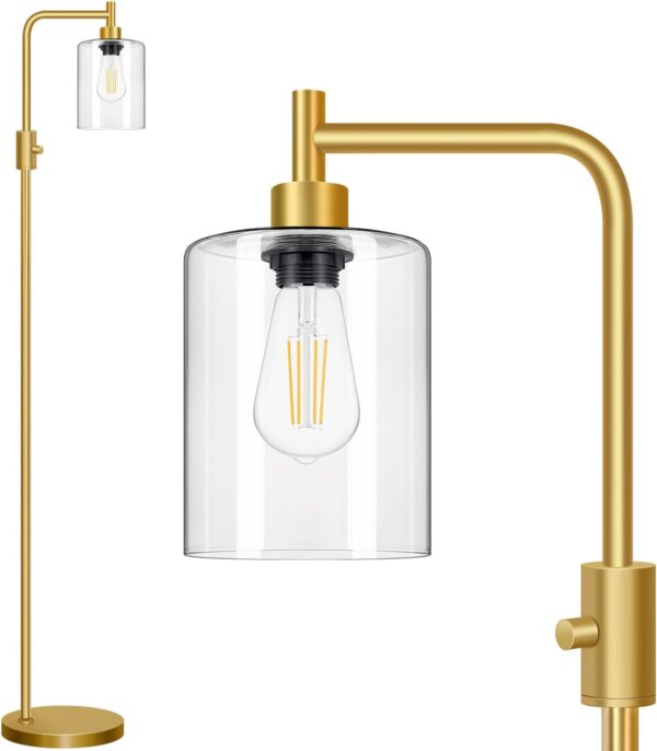 【Upgraded】Dimmable Gold Floor Lamp for Living Room with Clear Glass Lampshade, Glass Modern Floor Lamp with 900LM Edison Bulb Included, Standing Tall Lamp for Bedroom, Office, Reading Room, Corner