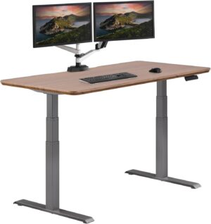 VARI Electric Standing Desk - 60x30 VariDesk, Adjustable Height Stand Up Computer Desk - Dual Motor with Memory Presets, Stable T-Style Legs- Home Office Essentials - Walnut