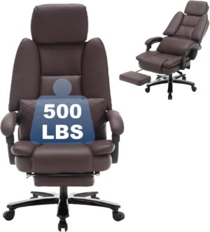 61vnVkpmpjL._AC_SL1438_.jpg 500lbs Big and Tall Reclining Office Desk Chair, Oversized Heavy Duty Executive Chairs with Lumbar Support, PU Leather Recliner Chairs with Footrest High Back Ergonomic Home Office Desk Chair, Brown