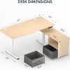 FLEXISPOT 63'' L Shaped Reversible Standing Desk with Drawers and Shelves, Large Corner Stand Up Executive Desk for Home Office, Light Wood Grain Top+ White Frame