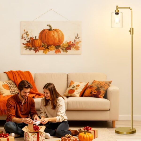 【Upgraded】Dimmable Gold Floor Lamp for Living Room with Clear Glass Lampshade, Glass Modern Floor Lamp with 900LM Edison Bulb Included, Standing Tall Lamp for Bedroom, Office, Reading Room, Corner