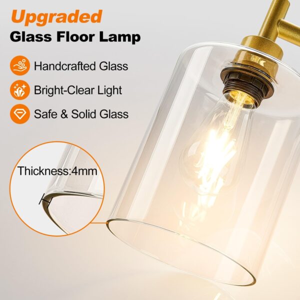 【Upgraded】Dimmable Gold Floor Lamp for Living Room with Clear Glass Lampshade, Glass Modern Floor Lamp with 900LM Edison Bulb Included, Standing Tall Lamp for Bedroom, Office, Reading Room, Corner