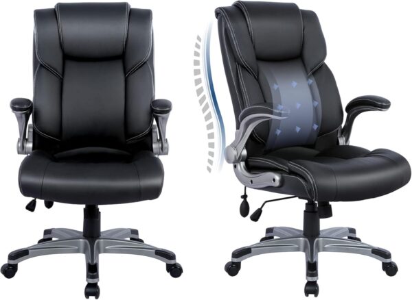 71H3t97DINL._AC_SL1500_.jpg COLAMY Leather Executive Office Chair- High Back Home Computer Desk Chair with Padded Flip-up Arms, Adjustable Tilt Lock, Swivel Rolling Ergonomic Chair for Adult Working Study-Black, Set of 2