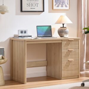 71WY9e8mlCL._AC_SL1500_.jpg 48" Modern Fluted Executive Desk with Storage Cabinet, Natural Wood Home Office Desk with File Drawer & Metal Handles, Large Computer Writing Table for Office,Study, Living Room, Bedroom